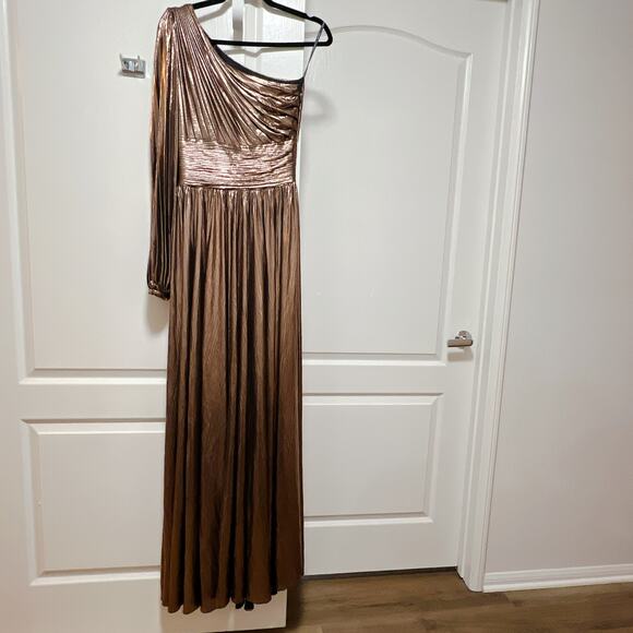 Retrofete Lysandra One Shoulder Metallic Bronze Dress XS - Picture 4 of 6